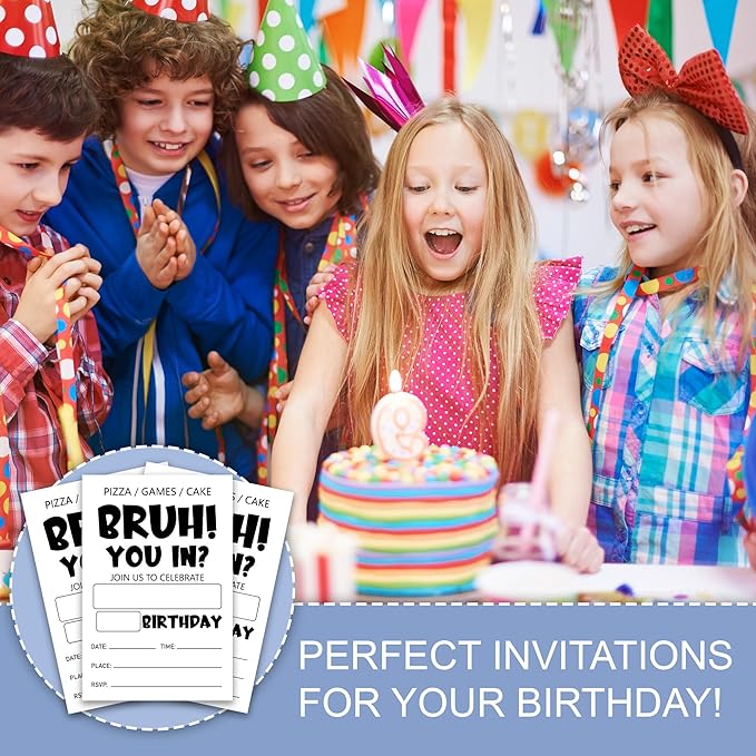 Bruh Birthday Invitations, Simple Style Party Invitations for Boy Girls Adults, 20 Count Cards & Envelopes, Birthday Party Supplies & Decorations, 4x6
