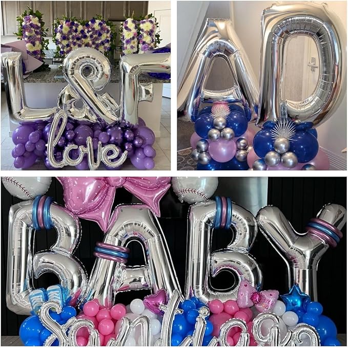 Silver Letter S Balloons 40 inch Large Alphabet S Balloons Silver Helium Foil Letter Balloon Banner for Birthday Party Anniversary Wedding Decoration