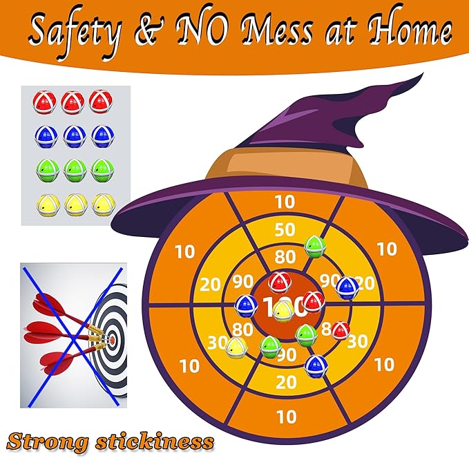 30' Witch Hat Party Favor, Kids Dart Board Game, Halloween Party Supplies Indoor Outdoor Decor, Stocking Stuffers Christmas Birthday Gifts