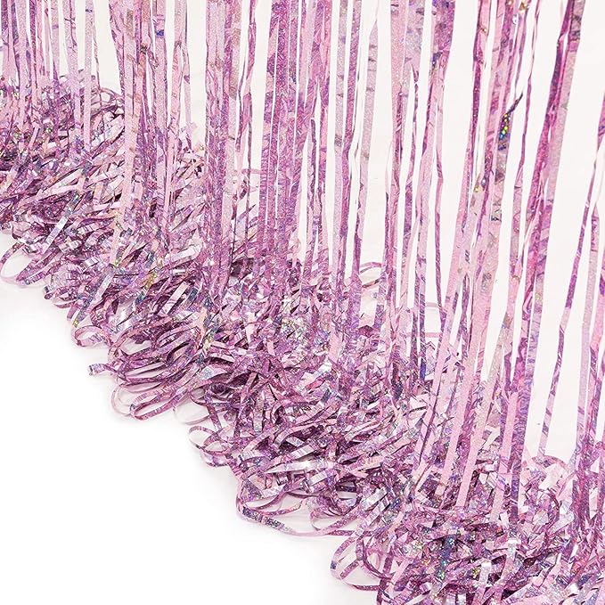 BRAVESHINE Pink Streamers Tinsel Foil Fringe Curtains - 2Pcs 3.2x8.2ft Party Backdrop for Easter/Unicorn/Baby/Graduation/Girl/Women/Princess/Birthday/Bridal Shower/Bachelorette/Engagement Decorations