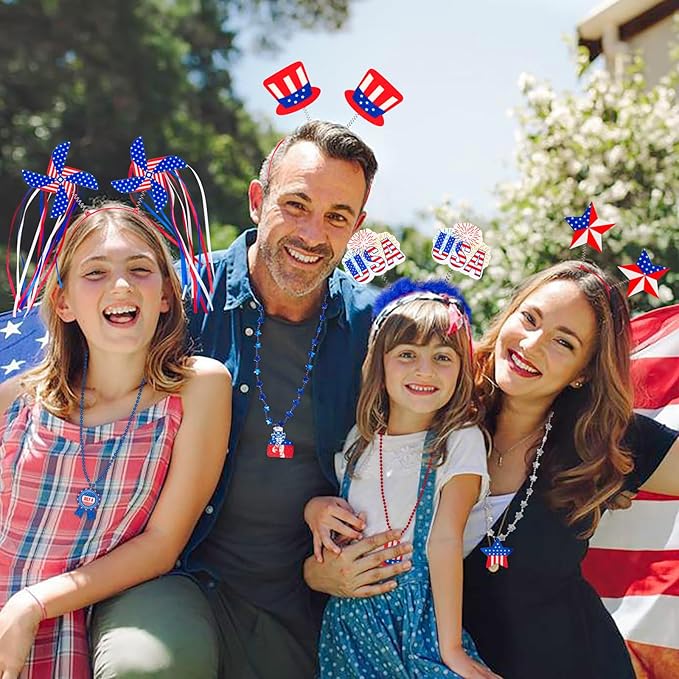 Moon Boat 12PCS Patriotic Head Boppers Headband - Star Uncle Sam Hat Balloons- Fourth 4th of July Party Accessories Favors Decorations