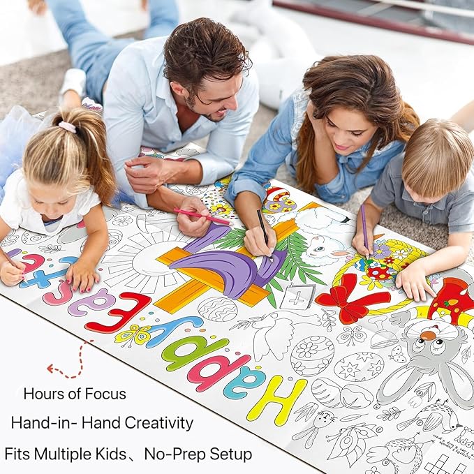 Easter Coloring Tablecloth for Kids – Giant 31.5" x 72" Color-In Paper Table Cover | Disposable Thick Kraft Paper, Bunny & Eggs Activity Poster for Easter Parties, Classrooms & Family Crafts(Easter)