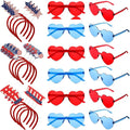 Jutom 24 Pieces 4th of July Patriotic Headbands and Glasses Set, American Flag Star Head Bopper for Independence Party Favor(Classic Style)