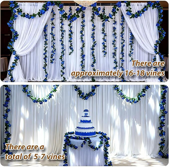 Miracliy 5Pcs 41FT Blue Flower Garland Artificial Rose Arch Vines Fake Spring Floral Garland for Flower Wall Backdrop Wedding Mothers Day Garden Tea Party Decoration