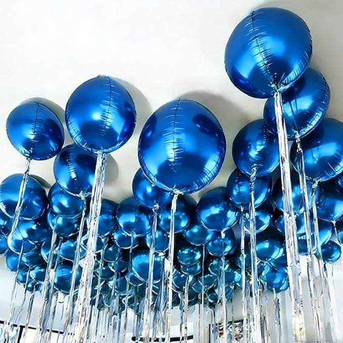Biapian 12Pcs Dark Blue Round Foil Balloons, 22" 18" 15" 10" 4D Round Ball Shaped Balloon, Big Blue Metallic Balloons for Birthday Party Baby Shower Graduation New Year Eve Disco Decorations Supplies