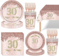 121Pcs 30th Birthday Party Supplies Plates Napkins Cups Forks Tablecloth Rose Gold Happy 30th Birthday Themed Disposable Tableware Decorations Serves 24 Guests for Women Her 30 Years