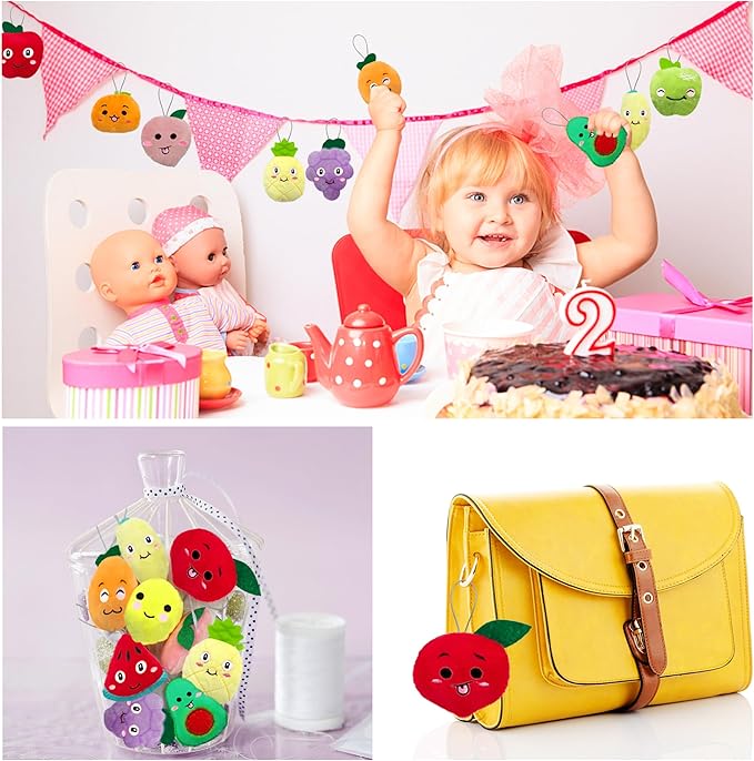 XIPEGPA 40 PCS Cute Mini Fruit Plush Toys Colorful Stuffed Fruits Soft Orange Peach Stuffed Doll for Party Favors Keychain Ornament for Goody Bag Easter Egg Stuffers Carnival Birthday Party 20 Styles