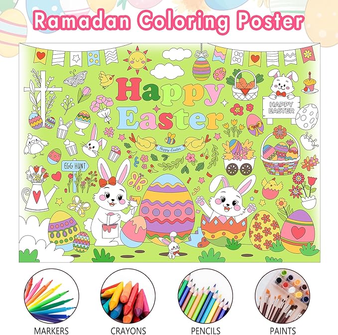Labeol Easter Decorations Coloring Tablecloth for Kids Easter Crafts for Kids Coloring Poster Easter Games Activities Table Party Decor