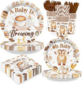 168PCS Coffee Baby Shower Party Supllies for Boys Girls A Baby Is Brewing Party Decorations Coffee Themed Tableware Plates Cups Napkins Cups Forks Knives and Straws Dinnerware for 24 Guests