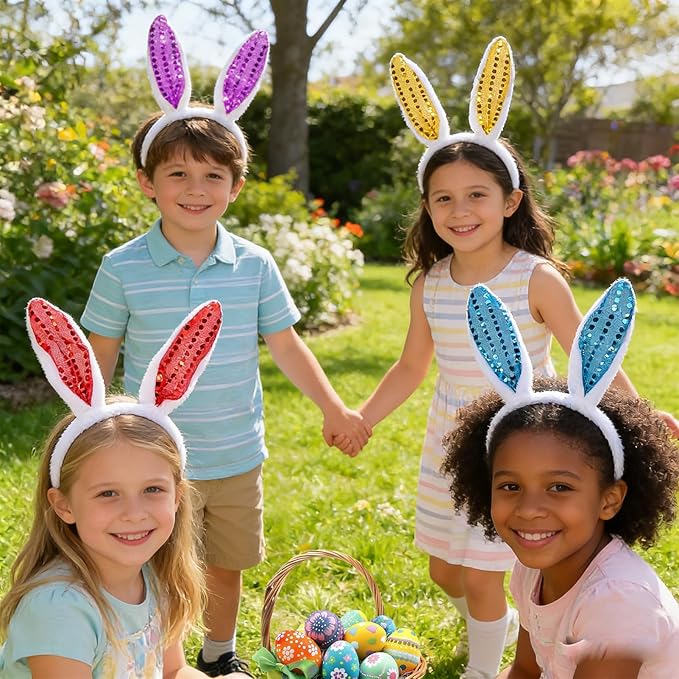 Easter Games for Kids Outdoor, Potato Sack Race Bags, Bunny Ears Headbands, Egg Spoon Relay Races, Legged Relay Race Bands for Easter Eggs Hunt Games