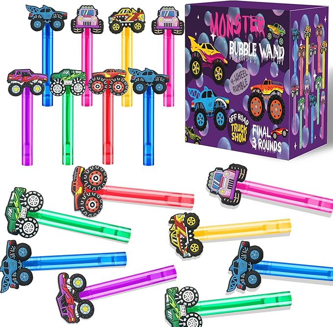 24Pcs Truck Bubble Wands for Birthday Party Favors Decorations, Durable Truck Bubble Toys for Kids Pinata Goodie Bag Stuffers & Classroom Prizes