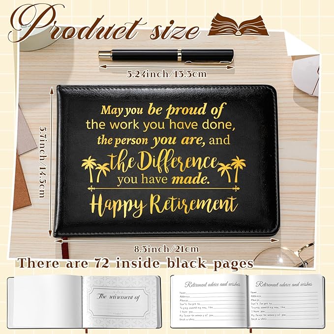 Ctosree Retirement Guest Book with Signature Pen Retirement Party Gift Supplies for Women Men Office Colleague Advice and Wishes Decorations(Elegant)