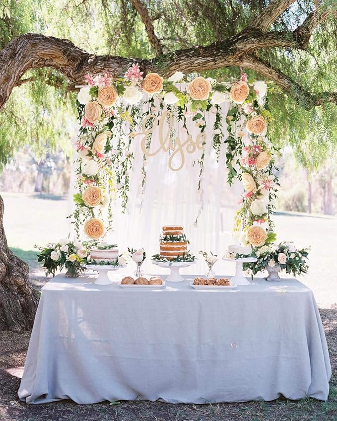Lvydec Artificial Peony Flower Garland - 6ft Silk Peony Garland with Champagne and White Flowers for Wedding Party Table Decoration