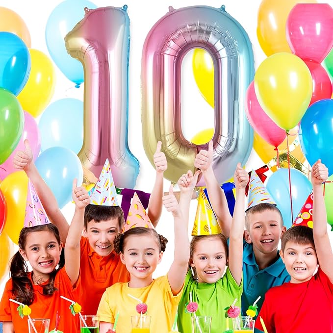 Rainbow Gradient Number 0 Balloon, 40 Inch Big Large Foil Number Balloons, Jumbo Mylar Number 0 Balloons for Birthday Party Decorations Supplies Anniversary Celebration
