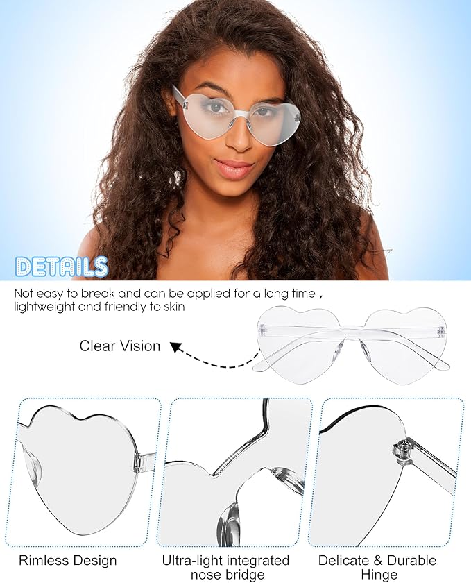Photect 12 Pair Heart Shaped Sunglasses Neon Color Transparent Heart Glasses for Women Party Favor