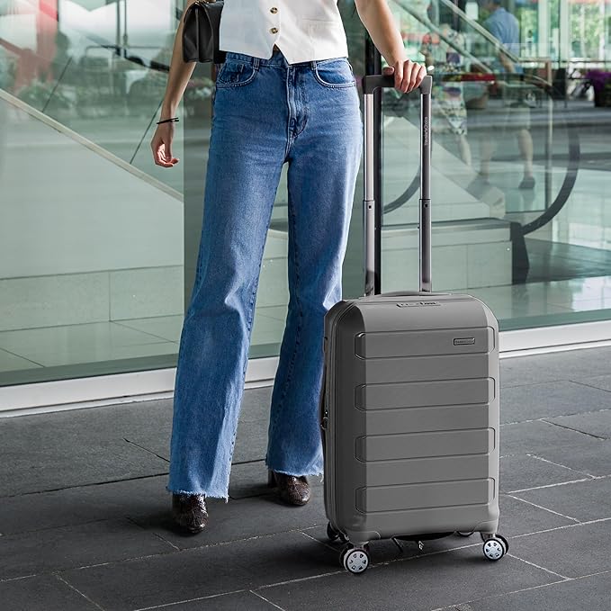 Traveler's Choice Pagosa Hardshell Expandable Luggage with Spinner Wheels, Gray, 22-Inch Carry-on
