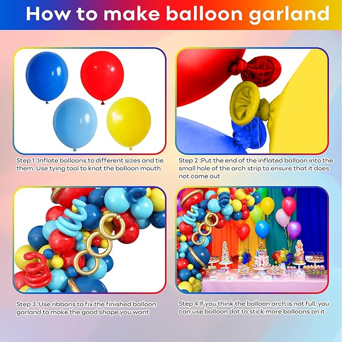 127 PCS Red Blue Yellow Balloon Garland Arch Kit Cartoon Primary Color Balloons with Gold Circle for Cartoon Theme Carnival Circus Baby Shower Birthday Party Decorations
