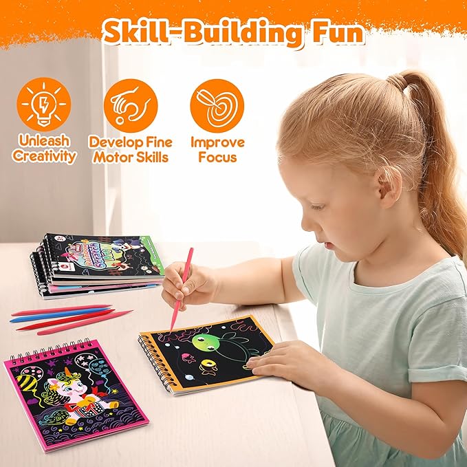 Mocoosy 24 Pack Scratch Art Party Favors for Kids Ages 4-8-12, Easter Basket Stuffers Bulk, Rainbow Scratch Notebook, Coloring Book Goodie Bag Stuffers Toddler Boy Girl Birthday Gifts Classroom Prizes