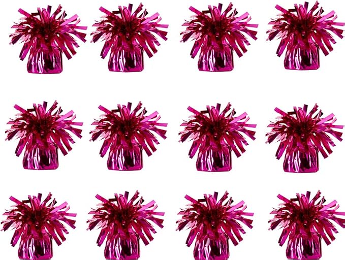 Aluminum Foil Balloon Weights for Parties (12 pcs) - 0.31lb (140g) Each - Premium Balloon Anchors for Birthday, Wedding, Dinner, Indoor & Outdoor Decorations(Rose Red 12pcs)