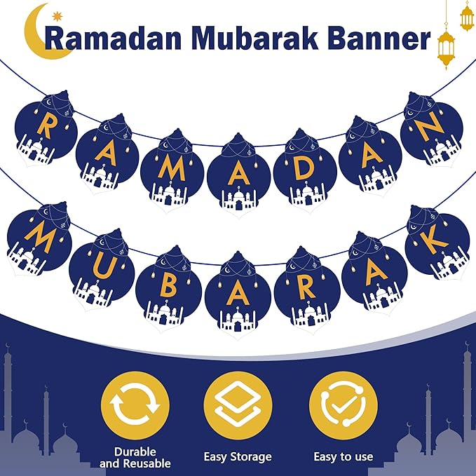 OHOME Ramadan Banner and Decorations for Home 2024 - Mubarak Banner and Decor - Dareem Backdrop for Outdoor Indoor Wall