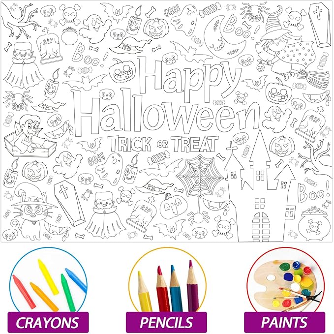 ZOIIWA Halloween Coloring Poster Giant Coloring Poster Large Halloween Coloring Tablecloth Jumbo Coloring Books for Home Birthday Party Halloween Crafts Game Activities for