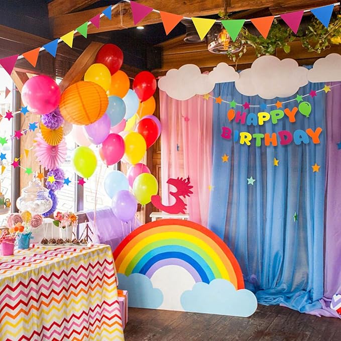 CIEHER Felt Happy Birthday Banner for Birthday Party Favors - Colorful Bunting, Star & Letter Decor for Birthday Parties