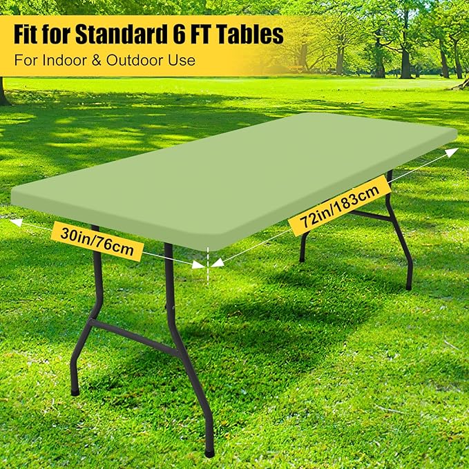 Smiry 2 Pack Rectangle Picnic Table Cloth, Waterproof Elastic Fitted Tablecloths, Washable Polyester Rectangular Patio Table Cover for Camping, Indoor and Outdoor (Sage Green, 30"x72")