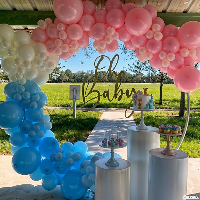 Blue Pink Balloon Arch Kit, 120pcs Gender Reveal Balloon Garland Arch Kit With Iridescent 4d Foil Balloon For Birthday Baby Shower Wedding Party Bachelorette Bridal Shower Anniversary Decorations