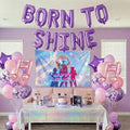 Purple pink Balloon Arch Garland Kit with backdrop Tablecloth Musical symbols Star “born to shine” letter mylar balloons for kpop music Birthday Decorations Y2K Movies fans Prom Party Supplies