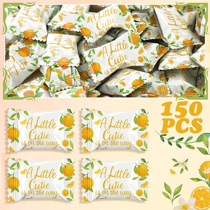 Naucoos Little Cutie Baby Shower Candy - 26.5 oz. Bag - 150 Individually Wrapped Hard to Soft Mints Candy A Little Cutie Is on The Way Welcome Baby Shower Gender Reveal Parties, Recovery Goodie Bags