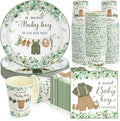 Hushee 200 Pcs Greenery Baby Shower Paper Plates Napkins Cups Baby Shower Party Supplies Tableware Set Disposable Cup Napkin for 50 Guest Party Decoration