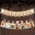 2 Pieces Engaged Banner and Photo Banner with String Lights Engagement Party Decorations Burlap Romantic Engaged Sign Bunting Garland for Wedding Anniversary Bridal Shower Backdrops Photo Props