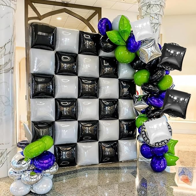 Black and Pearl White Double Sided Square Foil Balloons Wall,19 Inches Chrome Foil Balloons Tunnel Arch Kit for Bachelorette,Anniversary,Wedding,Birthday Party Background Decoration