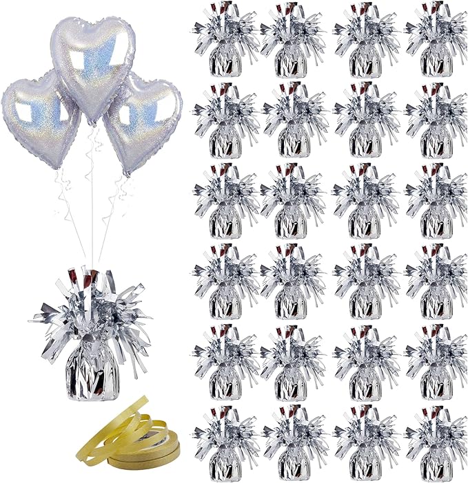 Aluminum Foil Balloon Weights for Parties (24 pcs) - 0.31lb (140g) Each - Premium Balloon Anchors for Birthday, Wedding, Dinner, Indoor & Outdoor Decorations(Silver 24pcs)