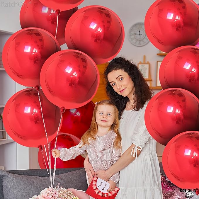 KatchOn, Huge Metallic Red Balloons - 22 Inch, Pack of 12 | Round 4D Mylar Balloon for Casino Theme Party, Red Party Decoration | Patriotic Party Decorations, Birthday, Anniversary, Graduation Decor