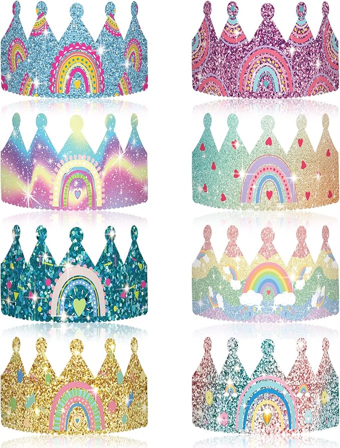 Kathfly Rainbow Birthday Party Hats Crown Headbands for Kids Birthday, Event, Rainbow Theme Party Supplies