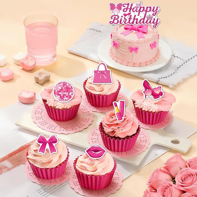 72PCS Pink Birthday Decorations for Girls, Pink Theme Party Supplies with Photo Booth Props & Selfie Frame Set, Banner, Foil Balloons, Tablecloth, Cake Toppers for 13th 16th 18th 21st Celebration.