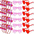 Jutom 24 Pieces Valentines Heart Headbands and Glasses Love Shaped Head Boppers Sunglasses for Adults Galentine's Supplies(Latest Style)