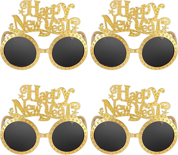 Happy New Year Metallic Glasses Shiny 2026 Party Eyeglasses for Adults & Kids Fun NYE Accessories & Photo Booth Props