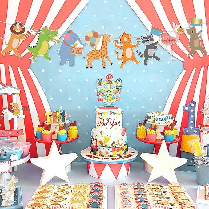 Hooqict Party Animal Banner Animal Birthday Party Decorations Happy Birthday Garland Banner for Kids Girls Boys Zoo Carnival Decorations Supplies
