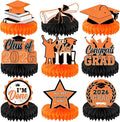 Yisong 9 Pieces 2026 Graduation Party Table Decorations Class of 2026 Congrats Graduation Centerpieces for Tables Congratulate Honeycomb Centerpiece Topper for Grad Party Supplies (Orange)