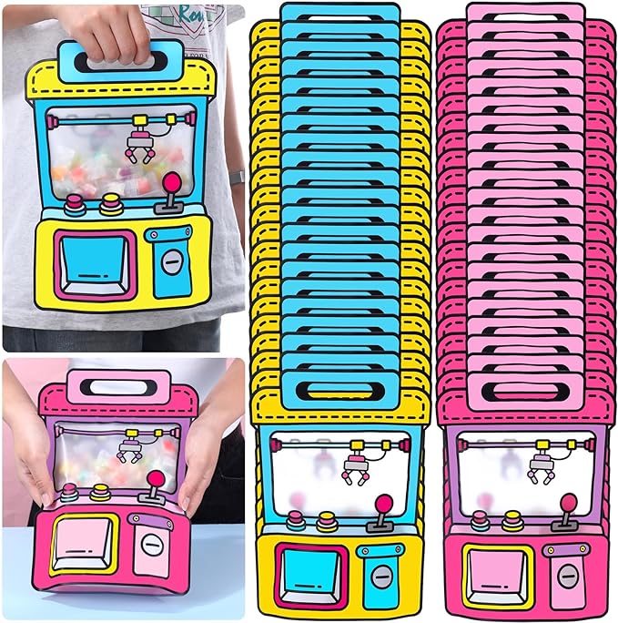 Yeyeplum 40 Pcs Goodie Bags Stuffers for Kids Birthday Goodie Bags Cartoon Snack Candy Treat Party Favor Plastic Gift Handbags Bulk with Handle for Back to School Supplies(12 x 8.8 Inch,Game Style)