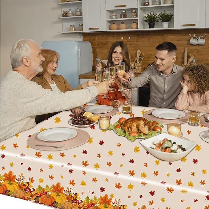 3 Pieces Thanksgiving Disposable Tablecloth, 54 x 108 Inch Rectangle Waterproof Plastic Fall Thanksgiving Theme Tablecloth for Harvest Party Table Decoration