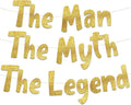 Pre-Strung The Man The Myth The Legend Gold Glitter Banner - Retirement Decorations for Men and Women - Retirement Party Supplies and Gifts