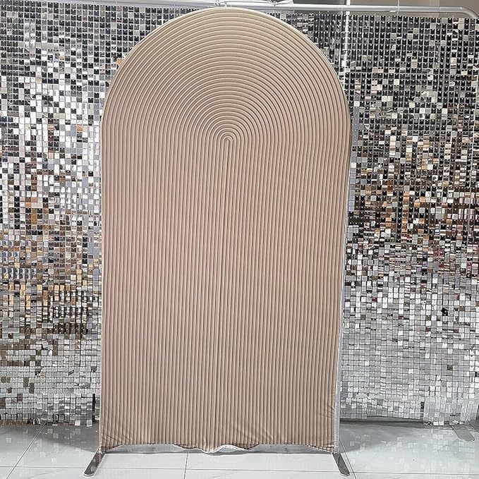 Light Tan Ripples Pattern Arch Backdrop Cover for Birthday Party Wedding Baby Shower Decorations Chiara Backdrops Arched Wall Frame Stands Covers Props GP-454 4ft * 7ft