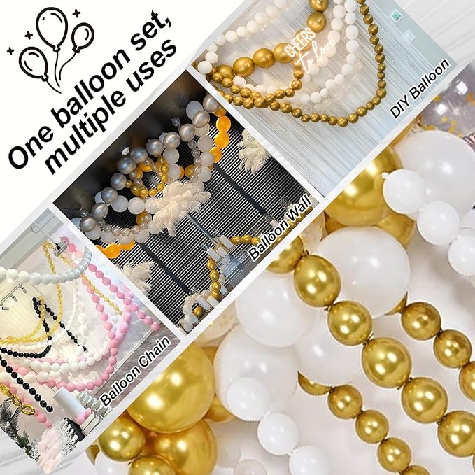 White and Gold Quick Link Balloons, 100PCS 10 Inch Small Baby Pink Linking Balloons for Making Balloon Wall Heart Arch Tails Balloon for Girls Wedding Birthday Baby Shower Engagement Party Decorations