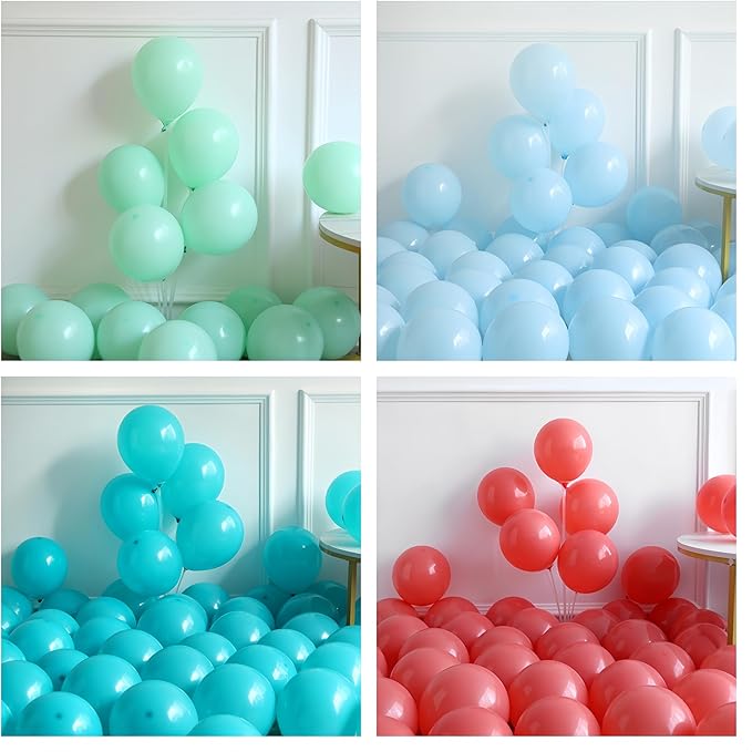 137pcs Moana Birthday Party Supplies, Aqua Blue Coral Pearl Champagne Gold Latex Balloons with Summer Hibiscus Stickers for Tropical Hawaii Luau Tiki Magic Theme Party Supplies