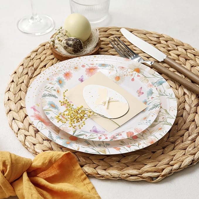 80pcs Floral Paper Plates - Wildflower Plates, Cups and Napkins for 20 Guests Spring Garden Picnic Wedding Tea Kids Birthday Party Supplies Decorations