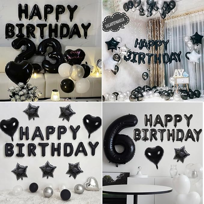 Black Alphabet A-Z Balloons 2 Set 52Pcs 16in Foil Letter Party Decor - Black Balloon Alphabet A-Z Party Supplies Decorations
