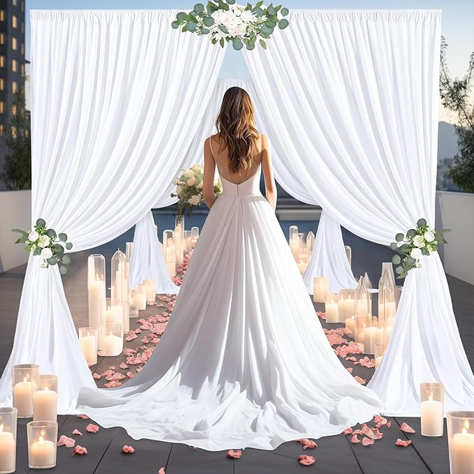 40x10FT White Backdrop Curtains for Wedding Parties, Wrinkle Free Polyester Photography Backdrop Drapes for Wedding Baby Shower Birthday Parties Stage Background Stand Decorations 4x10ft,10 Panels